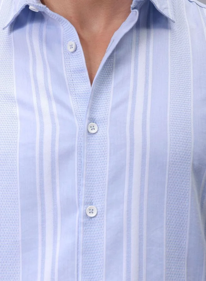 The Indian Garage Co Men Slim Fit Striped Full Sleeves Cutaway Collar Resort Wear Shirt