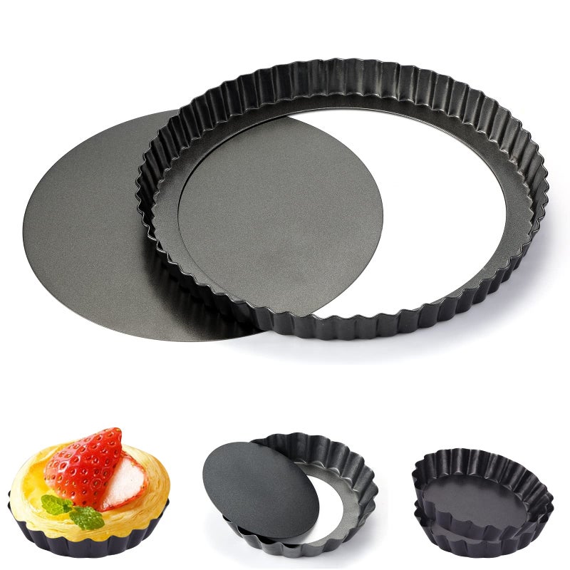 Theuzi 9 in NonStick Tart and Quiche Pan with Removable Bottom and 4 Mini Tart Pans 4inch Heavy Duty Fluted Side for Pies Mousse Cakes Dessert Baking 5 Pack