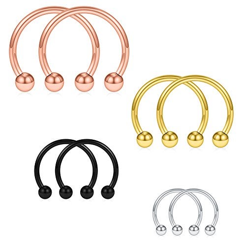 SCERRING 8PCS 16G Stainless Steel Nose Septum Horseshoe Earring Eyebrow Septum Lip Helix Tragus Cartilage Piercing Ring 6mm,8mm,10mm,12mm - Mix Color - Image 1