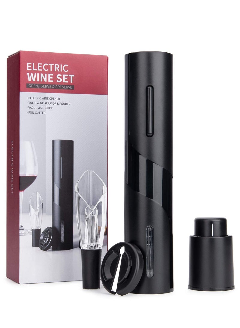 Electric Wine Bottle Opener Set - Includes Corkscrew, Foil Cutter, Wine Vacuum Stopper, and Aerator Pourer - Perfect Gift for Valentine's Day, Father's Day, Mother's Day, and Birthdays.  - Image 1