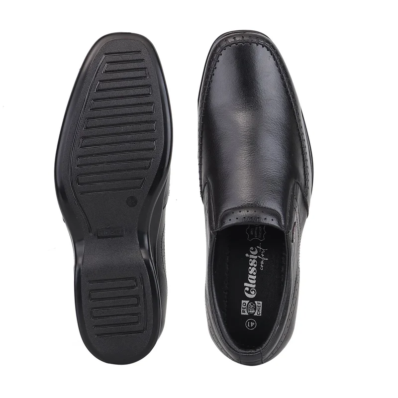 Red Chief حذاء رسمي رجالي مريح من الجلد الطبيعي سهل الارتداء أسود