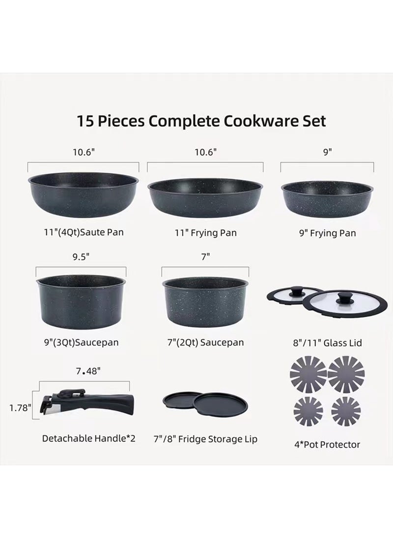 شاربدو طقم أوعية ومقلاة من الحجر الطبي غير القابل للالتصاق مكون من 15 قطعة - Image 2