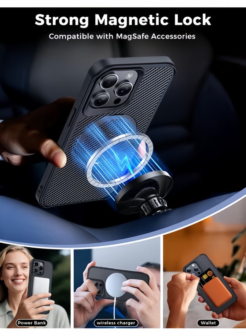 SOKAD IPhone 16 Pro Max Case with 360° Magnetic Stand, Carbon Fiber Phone Case Compatible with Magsafe with Stand Ring 6.9'', Black - Image 3