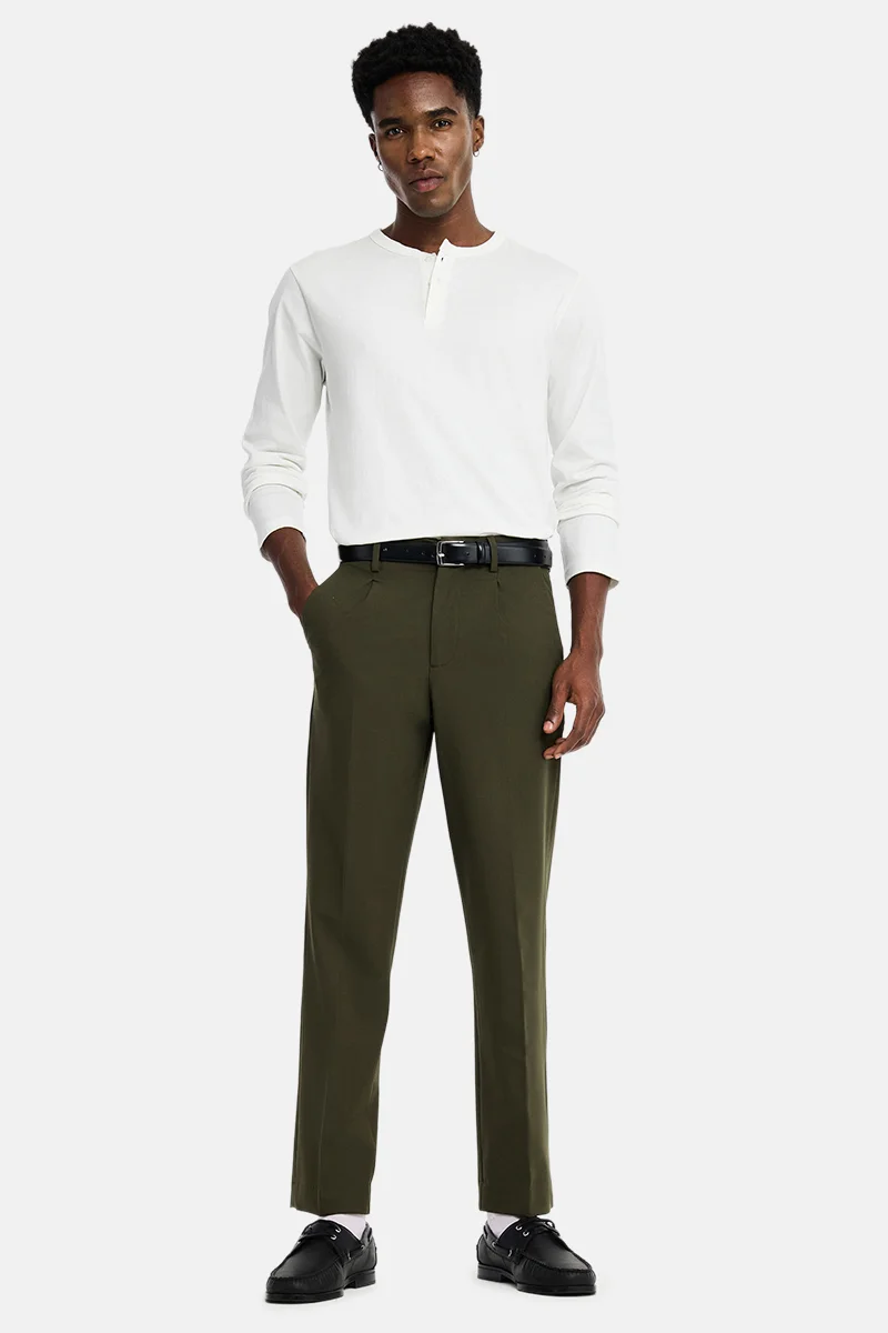 سنيتش Olive Textured Regular Fit Formal Trousers