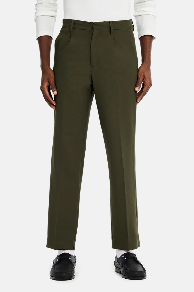 SNITCH Olive Olive Textured Regular Fit Formal Trousers for Men | Best Price UAE