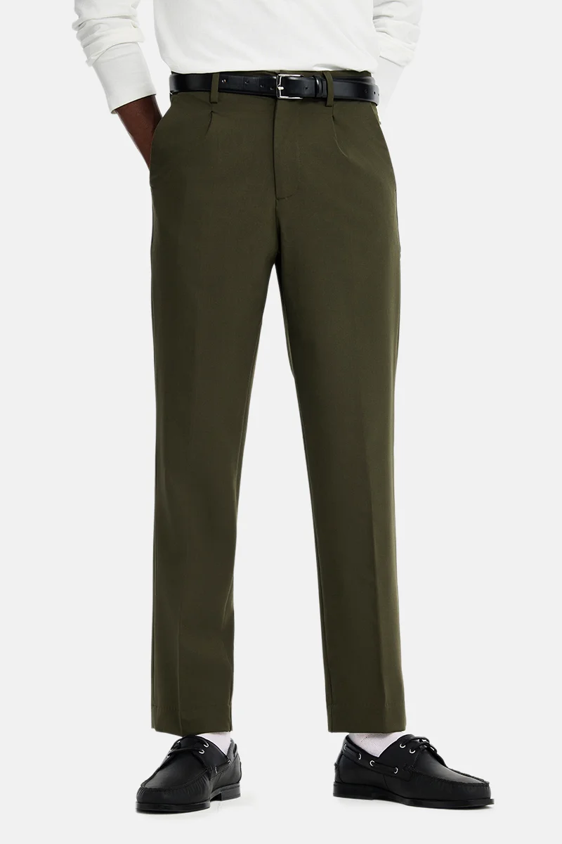 سنيتش Olive Textured Regular Fit Formal Trousers