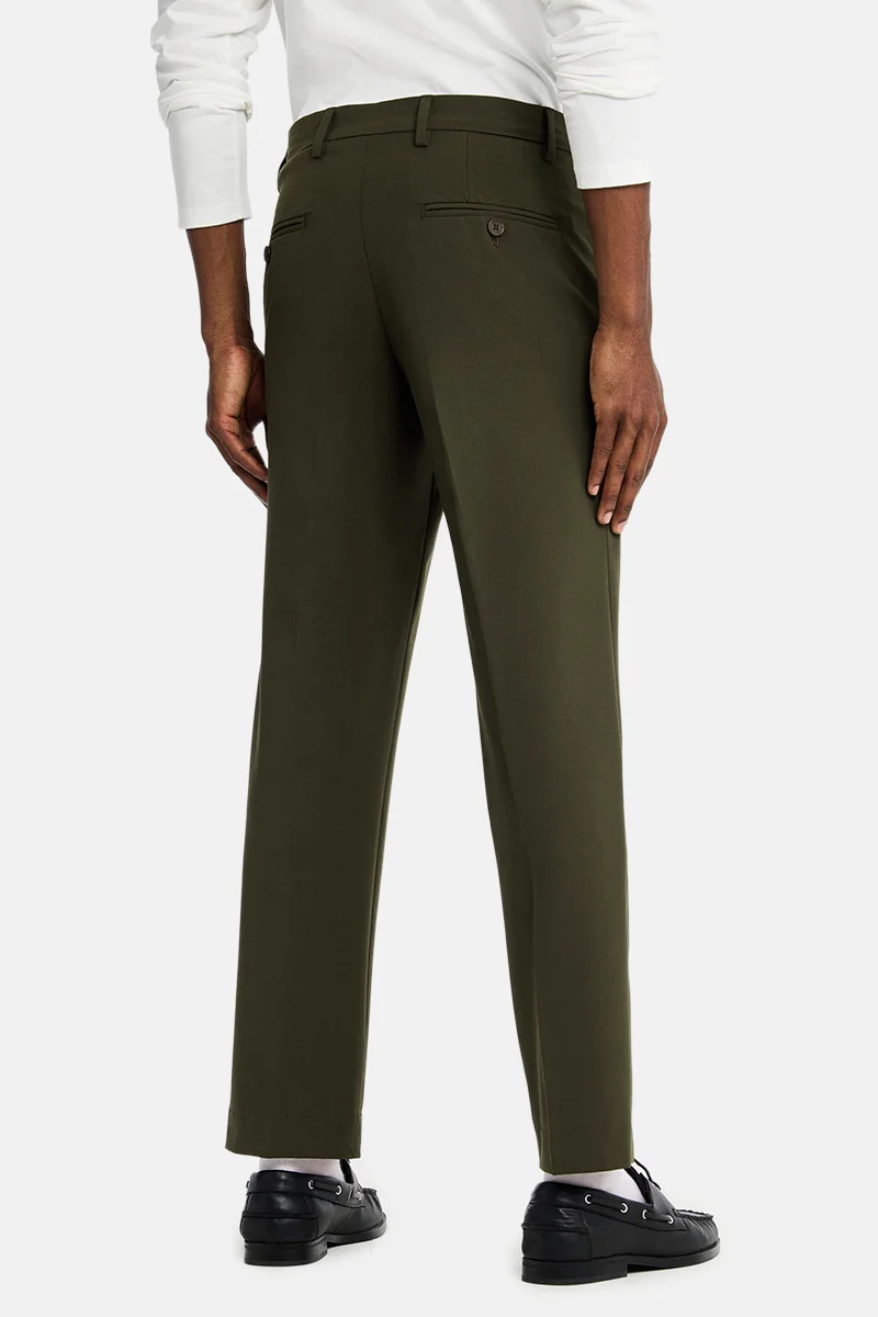 SNITCH Olive Olive Textured Regular Fit Formal Trousers for Men | Best Price UAE