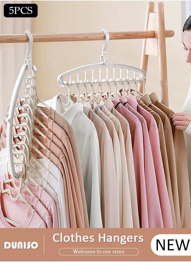 DUNISO 5PCS Space Saving Clothes Hangers,Multifunctional Smart Closet Organizer Premium Wardrobe Clothing Cascading Hanger 11 Slots,Multifuction Rotating Ties Scarf Hanger for Heavy Clothes, Shirts Pants Dresses Coats  - Image 1