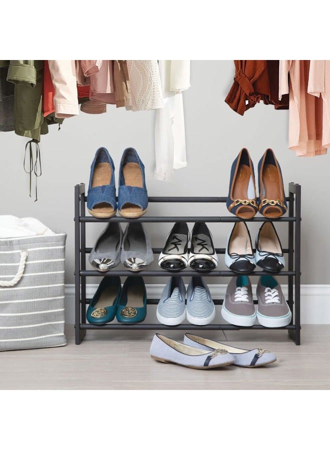 mDesign 3 Tier Adjustable Expandable Shoe And Boot Storage Organizer Rack Space Saving Angled Vertical Storage Closets Entryways Mudrooms Bedrooms Garages Solid Steel One Size Black - Image 2