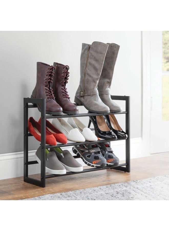 mDesign 3 Tier Adjustable Expandable Shoe And Boot Storage Organizer Rack Space Saving Angled Vertical Storage Closets Entryways Mudrooms Bedrooms Garages Solid Steel One Size Black - Image 3