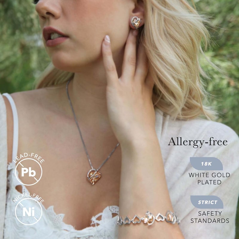 Leafael Valentine's Day Gift Necklaces for Women, Infinity Love Birthstone Heart Crystal Pendant, Birthday Anniversary Jewelry for Wife, Mom, and Her, Silver Plated, 18" + 2" Adjustable Chain - Image 2