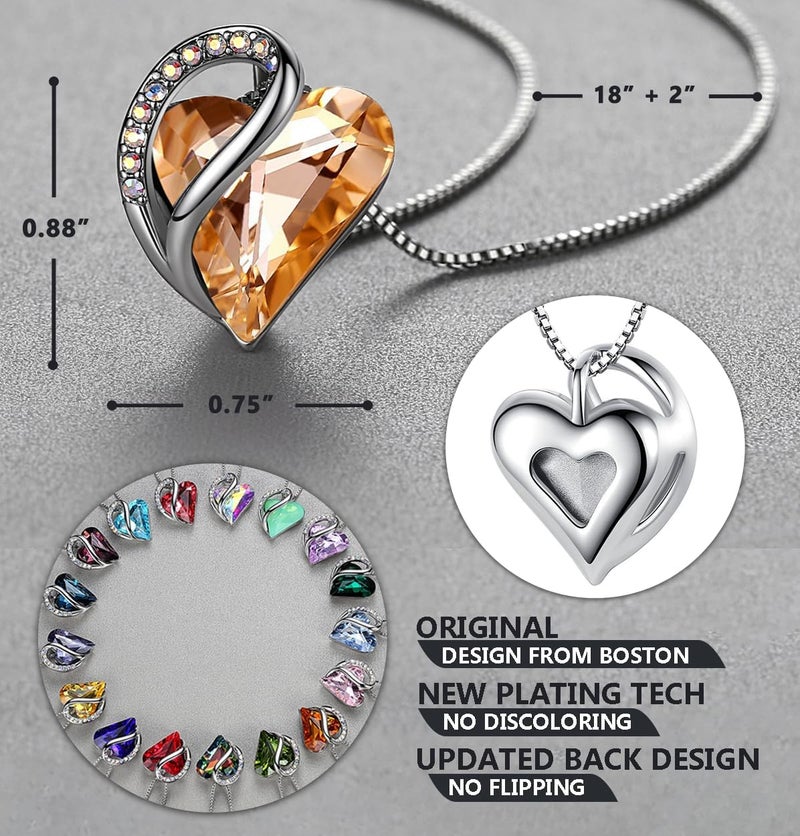 Leafael Valentine's Day Gift Necklaces for Women, Infinity Love Birthstone Heart Crystal Pendant, Birthday Anniversary Jewelry for Wife, Mom, and Her, Silver Plated, 18" + 2" Adjustable Chain - Image 3