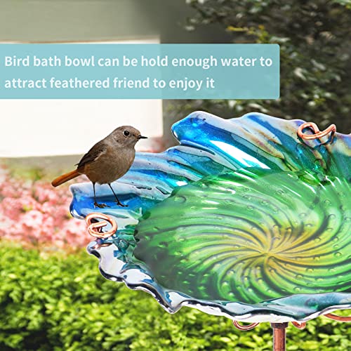 MUMTOP Glass Bird Baths for Outdoors Garden Bird Bath Bowl with Metal Stake Birdbaths for Outside Yard Outdoor Green - Image 3
