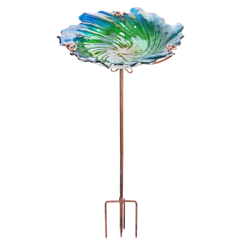 MUMTOP Glass Bird Baths for Outdoors Garden Bird Bath Bowl with Metal Stake Birdbaths for Outside Yard Outdoor Green - Image 2