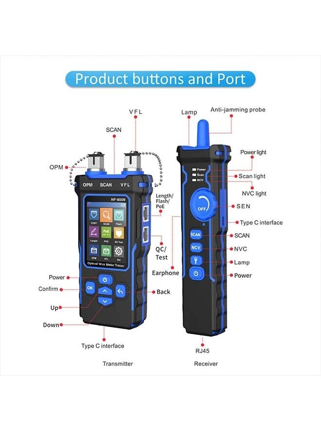 NOYAFA - NOYAFA Network Cable Tester with Optical Power Meter VFL, CAT5 CAT6 Cable Toner Ethernet Cable Tester, RJ11 RJ45 Network Tester for Telephone, Ethernet, Video, PoE Tester Wire Tracer Fiber Tester - Image 1