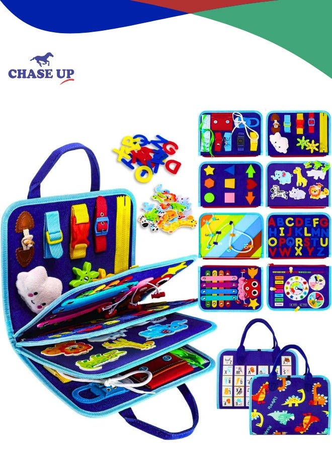 Chase Up Busy Board Montessori Toys for 1 2 3 Year Old Boy & Girl Birthday Gifts, Busy Book for Toddlers 1-3, Sensory Educational Travel Toys, Toddler Activities (Blue P8) - Image 1