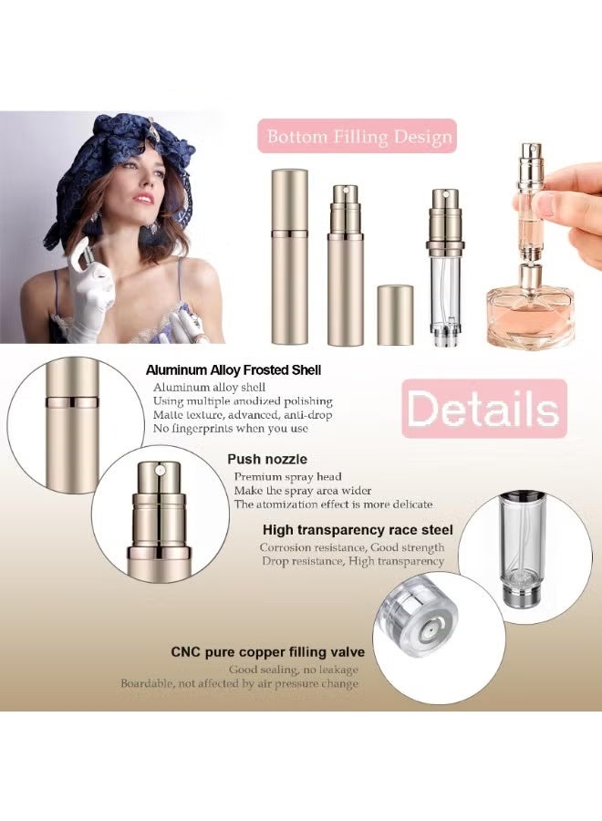 4pack 5ml Perfume Travel Refillable Bottle ,Bottom-Filling Fragrances Perfume Atomizer ,Mini Empty Spray Bottle ,Travel Perfume, Pocket Travel Toiletries ,Holiday Travel Essentials ,Empty Mini Cologne Dispenser,Pocket Atomiser,Silver+Gold+Rose Gold+Black - Image 2
