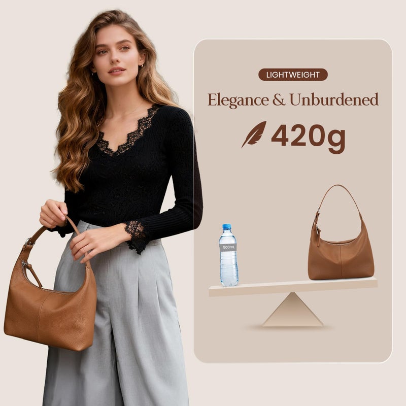 befen Genuine Leathe Slouchy Hobo Purses for Women, Ultra Lightweight Shoulder Purse, Real Top Grain Leather Handbags Women's Brown Shoulder Bag Satchel for Shopping, Travel Casual - Image 3