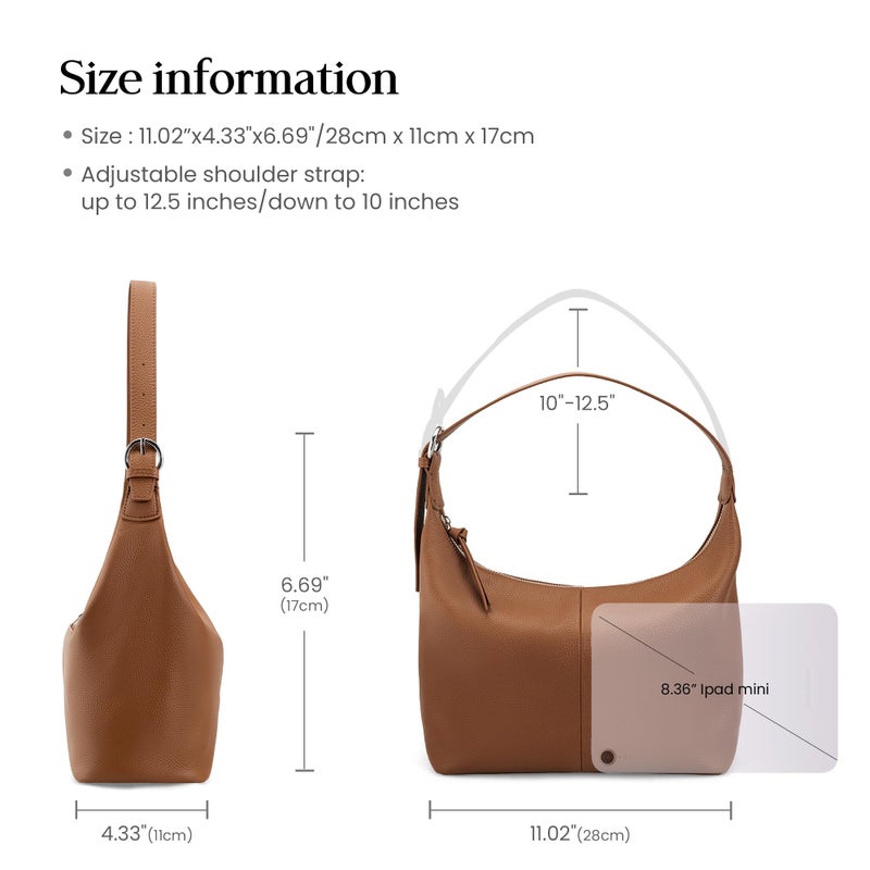befen Genuine Leathe Slouchy Hobo Purses for Women, Ultra Lightweight Shoulder Purse, Real Top Grain Leather Handbags Women's Brown Shoulder Bag Satchel for Shopping, Travel Casual - Image 5