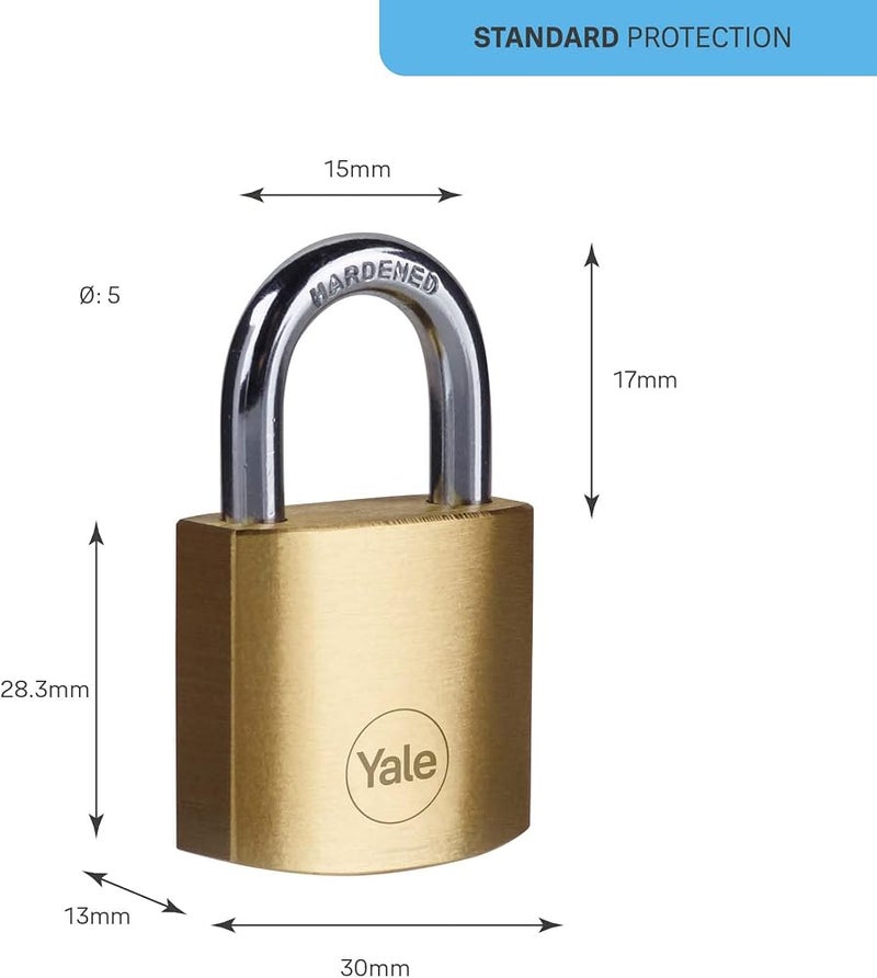 ييل 1 Yale Y110B/30/115/2 عبوة من 2 أقفال نحاسية معلقة (30 ملم) - أقفال داخلية للخزانة وحقيبة الظهر وصندوق الأدوات - مفتاح موحد - أمان قياسي - عبوة متعددة - Image 3