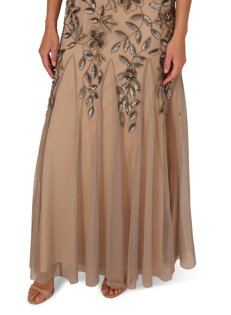 Adrianna Papell Floral Beaded Gown Dress