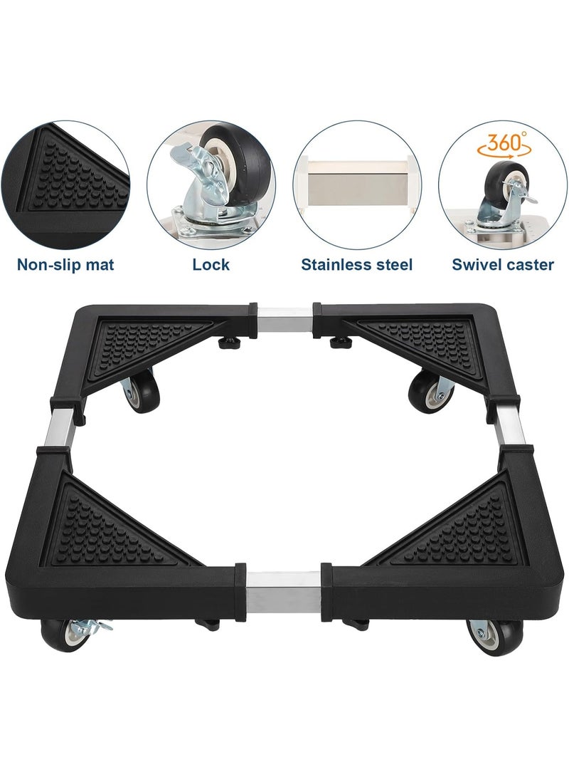قاعدة غسالة وثلاجة متعددة الاستخدام قابلة للتعديل والتمدد بارتفاع 10 سم وعجلات متحركة قوية، قاعدة للأجهزة الثقيلة مثل الغسالة والثلاجة والمكيف والخزانة، قاعدة مضادة للرطوبة والصدأ، سهلة التركيب بدون أدوات وتتحمل وزن حتى 138 كجم، قاعدة معدنية متينة مزودة بعجلات فرامل لتثبيت وتحريك الأجهزة المنزلية بسهولة - Image 5
