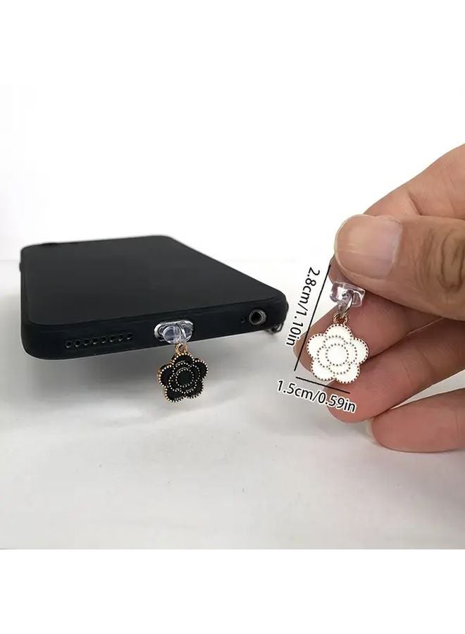 Black Flower Dust Plug For IPhone 6 14 Lightning Port USB C Charger Protector - Image 3
