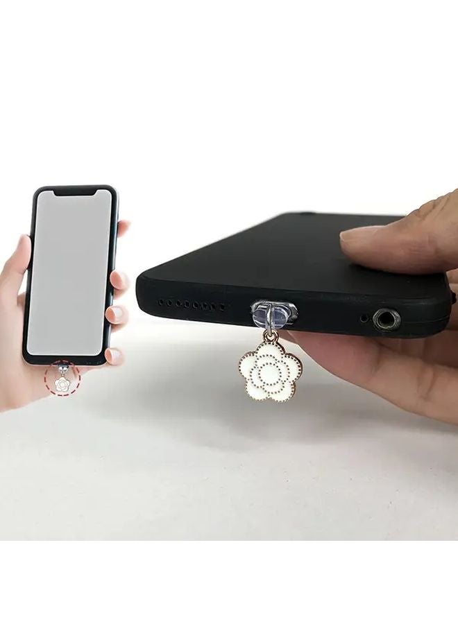 Black Flower Dust Plug For IPhone 6 14 Lightning Port USB C Charger Protector - Image 2