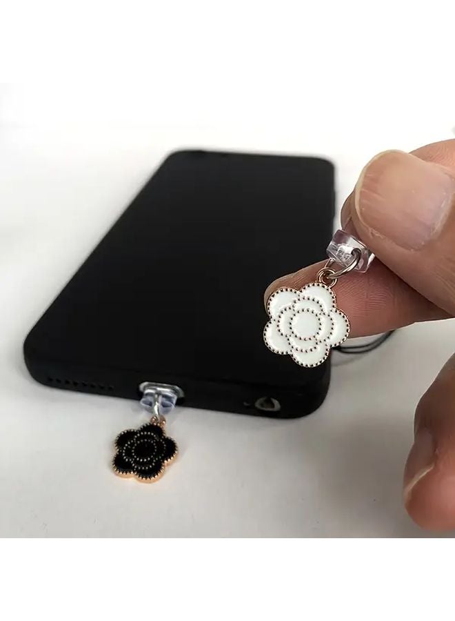 Black Flower Dust Plug For IPhone 6 14 Lightning Port USB C Charger Protector - Image 4