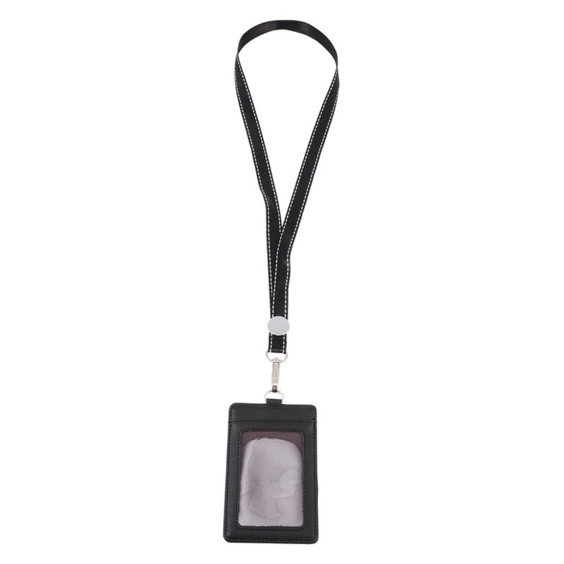 Leather ID Card Holder With Clear Window And Detachable Lanyard - Image 2