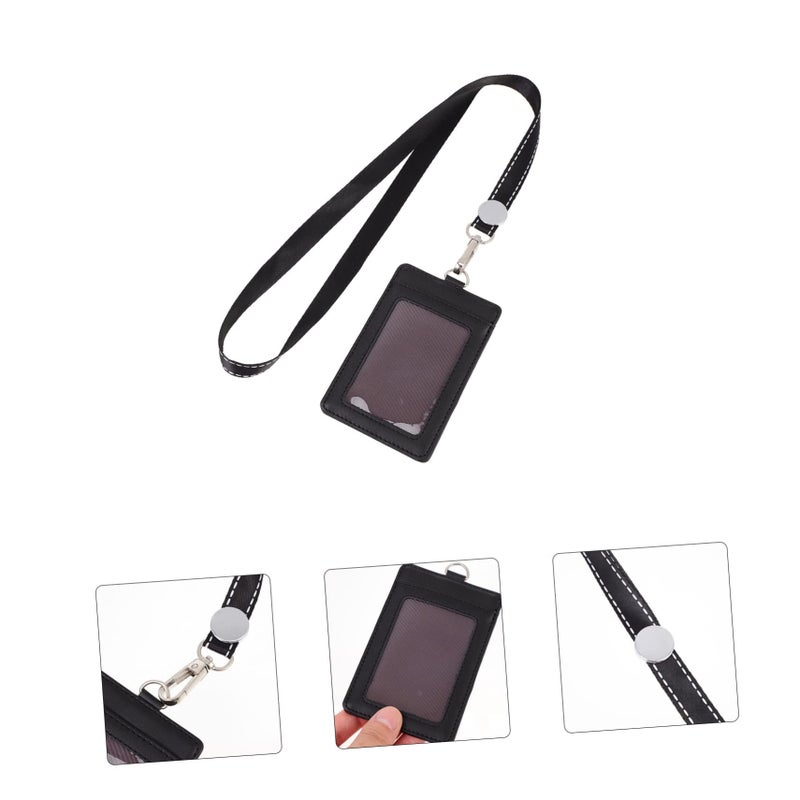 Leather ID Card Holder With Clear Window And Detachable Lanyard - Image 4