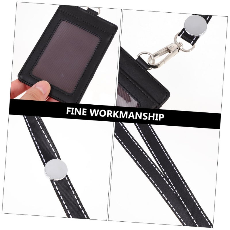 Leather ID Card Holder With Clear Window And Detachable Lanyard - Image 3