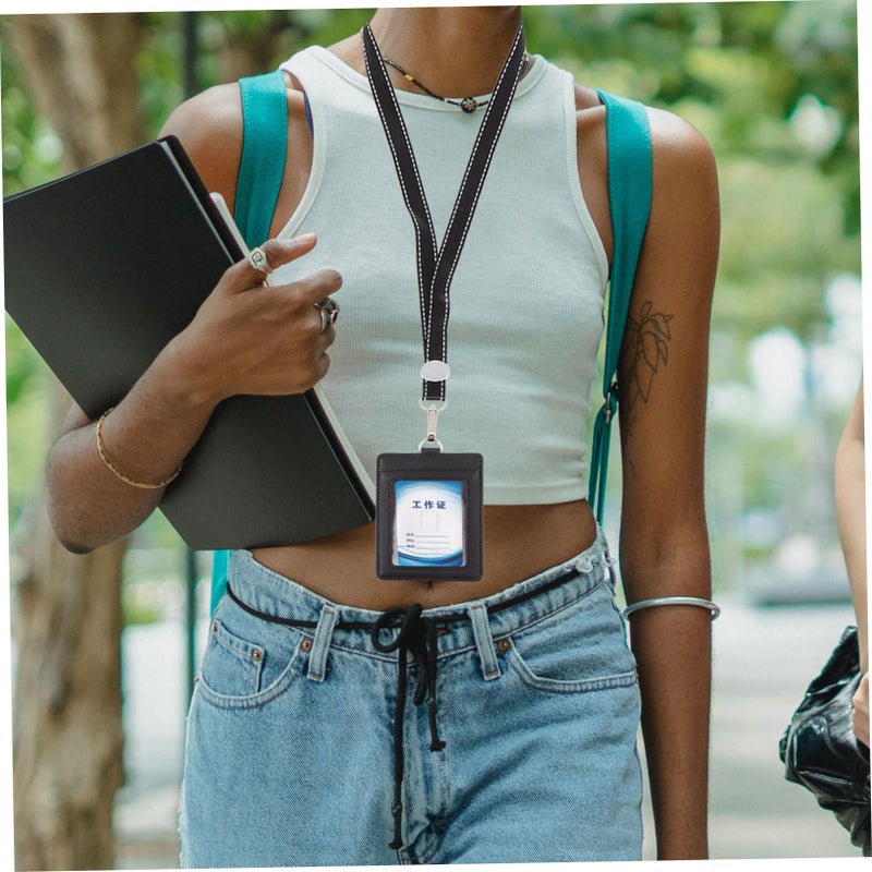 Leather ID Card Holder With Clear Window And Detachable Lanyard - Image 5