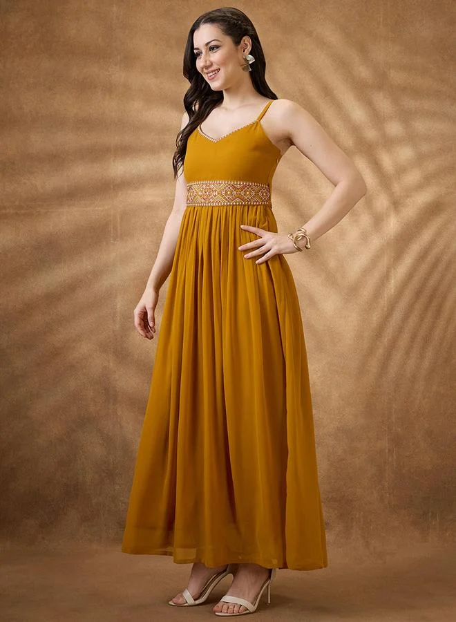 globus Strappy Georgette Festive Maxi Dress with Embroidered Belt