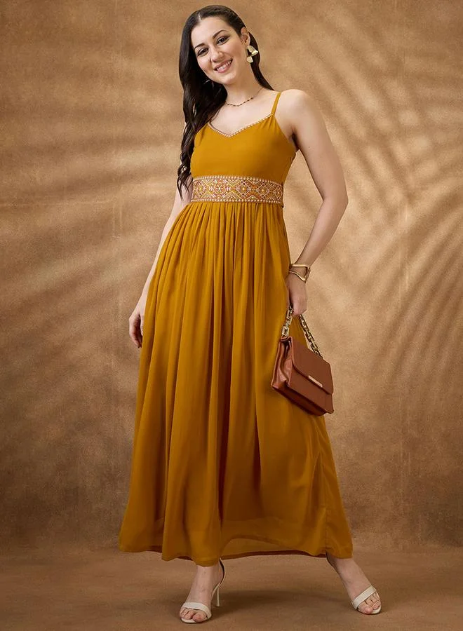 globus Strappy Georgette Festive Maxi Dress with Embroidered Belt