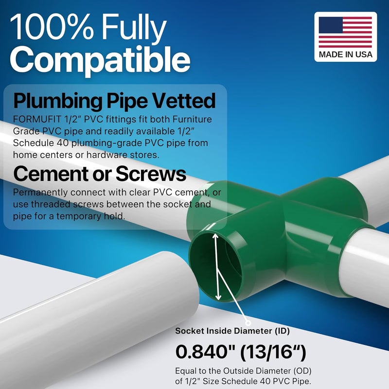 FORMUFIT F012CRX-GR-10 Cross PVC Fitting, Furniture Grade, 1/2" Size, Green (Pack of 10) - Image 5