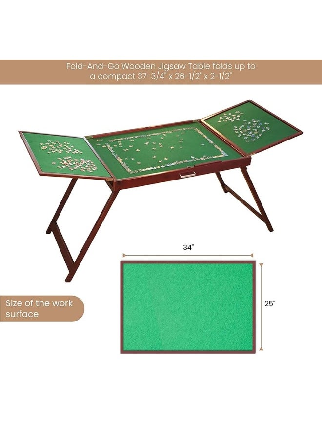 Bits and Pieces - Bits and Pieces Fold-and-Go Wooden Jigsaw Table - Folding Jigsaw Puzzle Table - Puzzle Accessories - Portable Puzzle Table & Puzzle Storage- 25" x 34" - Image 1