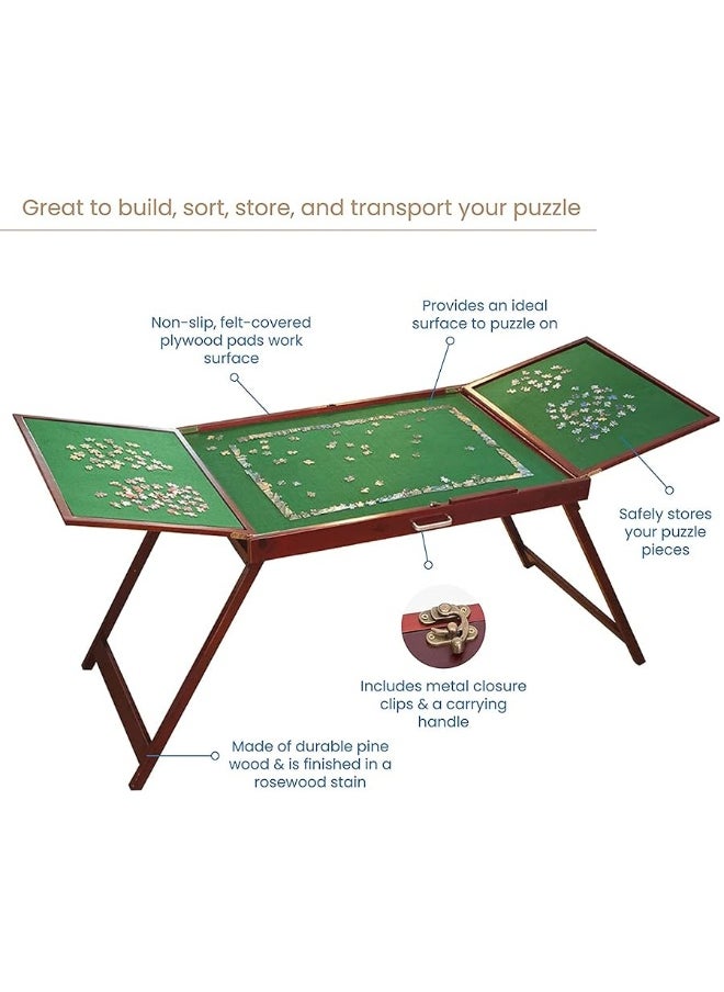 Bits and Pieces - Bits and Pieces Fold-and-Go Wooden Jigsaw Table - Folding Jigsaw Puzzle Table - Puzzle Accessories - Portable Puzzle Table & Puzzle Storage- 25" x 34" - Image 1