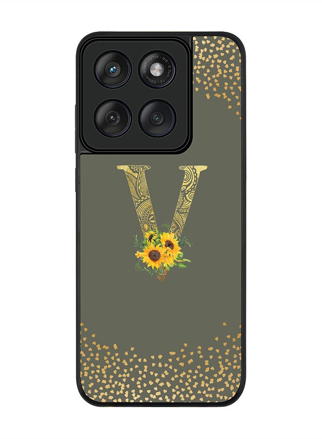 Stylizedd For Motorola MOTO Edge 60 Fusion/ Edge 60 Case,Slim fit Camera Protection, Shockproof Thin Phone cover  - Custom Floral Monogram - V  (Olive Green ) - Image 1