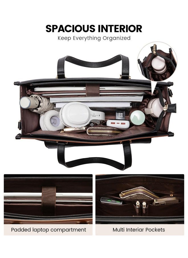 Lovevook LOVEVOOK Laptop Bag for Women, 15.6'' Laptop Tote Purse 2-in-1 Professional Work Bag Business Briefcase with Clutch Purse, Waterproof Leather Computer Handbag for Teacher Office Travel  - Image 2