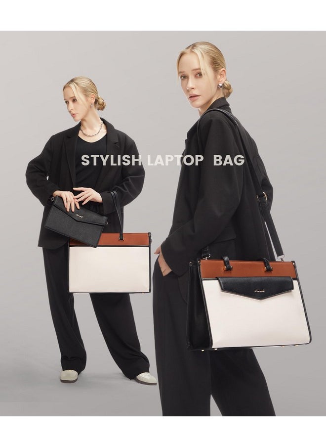 Lovevook LOVEVOOK Laptop Bag for Women, 15.6'' Laptop Tote Purse 2-in-1 Professional Work Bag Business Briefcase with Clutch Purse, Waterproof Leather Computer Handbag for Teacher Office Travel  - Image 3