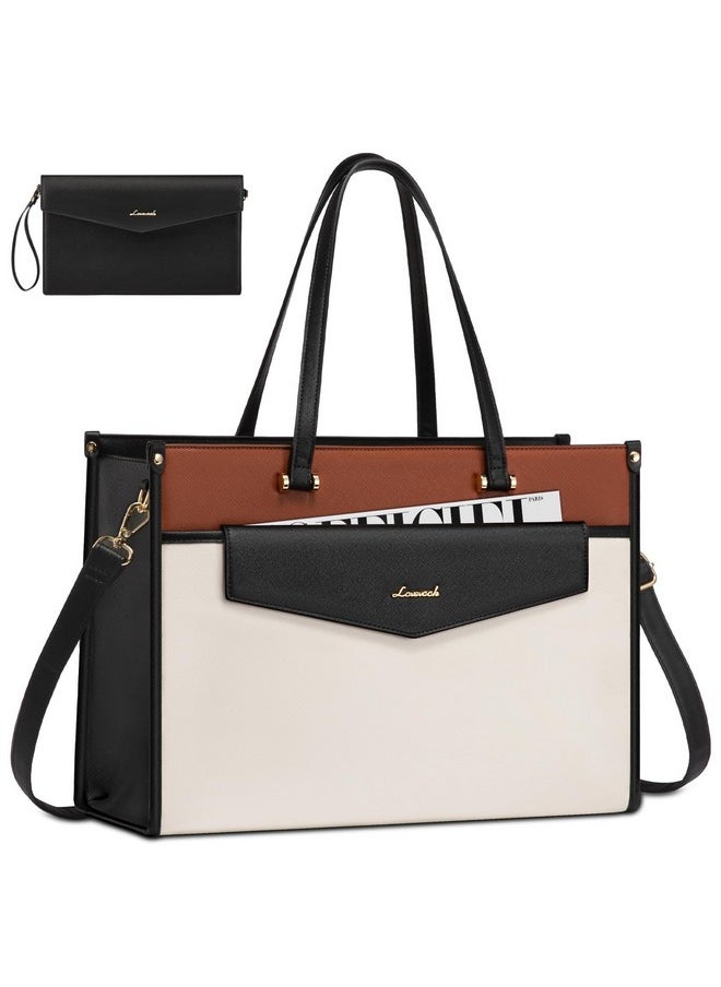 Lovevook LOVEVOOK Laptop Bag for Women, 15.6'' Laptop Tote Purse 2-in-1 Professional Work Bag Business Briefcase with Clutch Purse, Waterproof Leather Computer Handbag for Teacher Office Travel  - Image 1