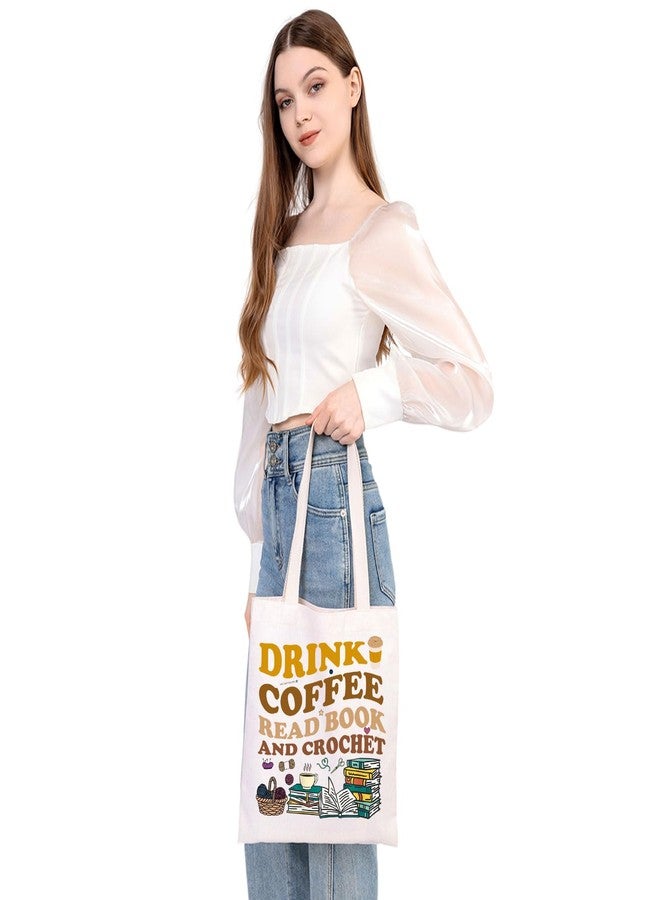 MEIKIUP Crochet Lovers Tote Bag Drink Coffee and Crochet Shoulder Bag Crochet Lover Gift Coffee Lover Gift (Crochet Lover Tote Bag) - Image 5