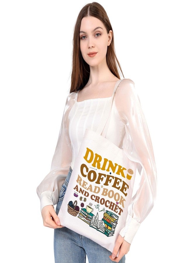 MEIKIUP Crochet Lovers Tote Bag Drink Coffee and Crochet Shoulder Bag Crochet Lover Gift Coffee Lover Gift (Crochet Lover Tote Bag) - Image 4