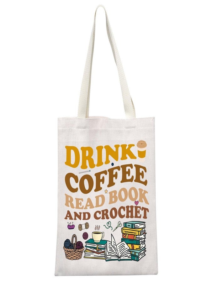 MEIKIUP Crochet Lovers Tote Bag Drink Coffee and Crochet Shoulder Bag Crochet Lover Gift Coffee Lover Gift (Crochet Lover Tote Bag) - Image 1
