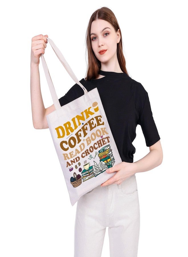 MEIKIUP Crochet Lovers Tote Bag Drink Coffee and Crochet Shoulder Bag Crochet Lover Gift Coffee Lover Gift (Crochet Lover Tote Bag) - Image 3