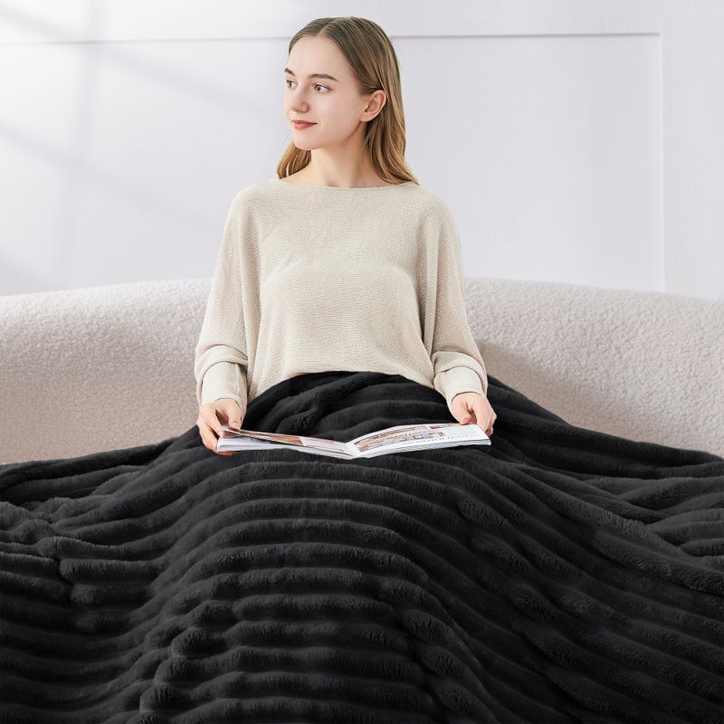 BEDELITE King Size Blanket for Bed, 300GSM Soft & Warm Fleece Blanket, Decorative and Giftable Striped Black Blankets for Women, Men, 108"x90" - Image 3