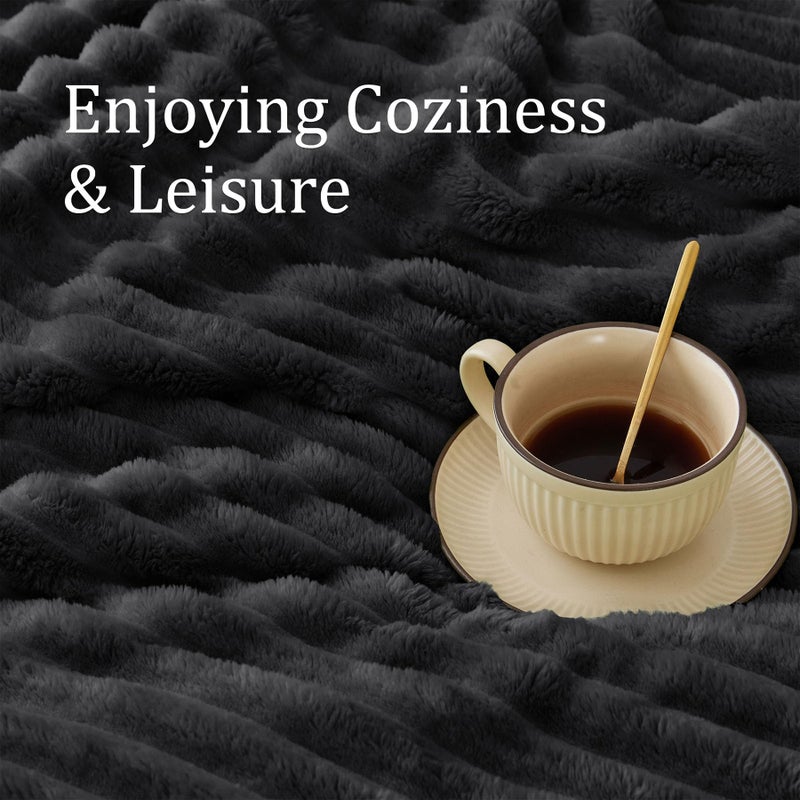 BEDELITE King Size Blanket for Bed, 300GSM Soft & Warm Fleece Blanket, Decorative and Giftable Striped Black Blankets for Women, Men, 108"x90" - Image 5