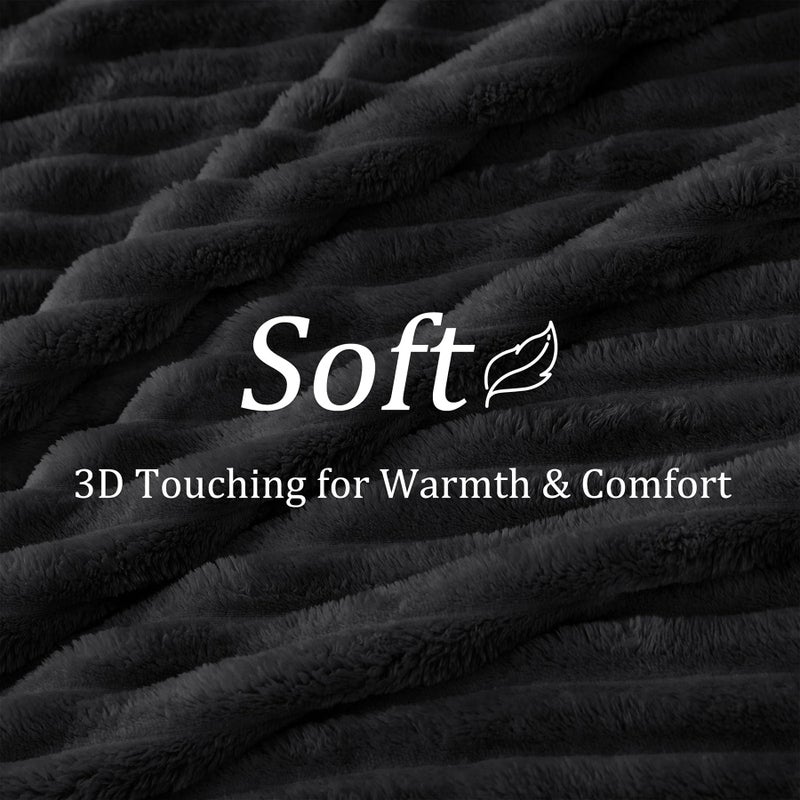 BEDELITE King Size Blanket for Bed, 300GSM Soft & Warm Fleece Blanket, Decorative and Giftable Striped Black Blankets for Women, Men, 108"x90" - Image 4