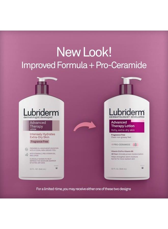 Lubriderm Advanced Therapy Moisturizing Hand and Body Lotion + Pro-Ceramide with Vitamin E and Pro-Vitamin B5, Non-Greasy, Fragrance-Free, Intense Hydration for Itchy, Extra Dry Skin, 32 FL OZ - Image 2